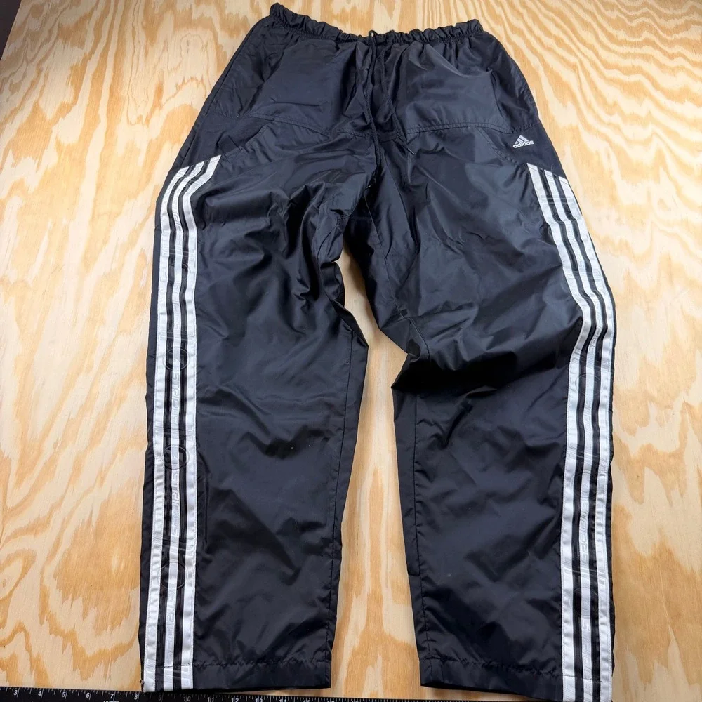Adidas VTG 90's Men L Black Nylon Windbreaker Track Pants 3 Stripe Zipper Cuffs